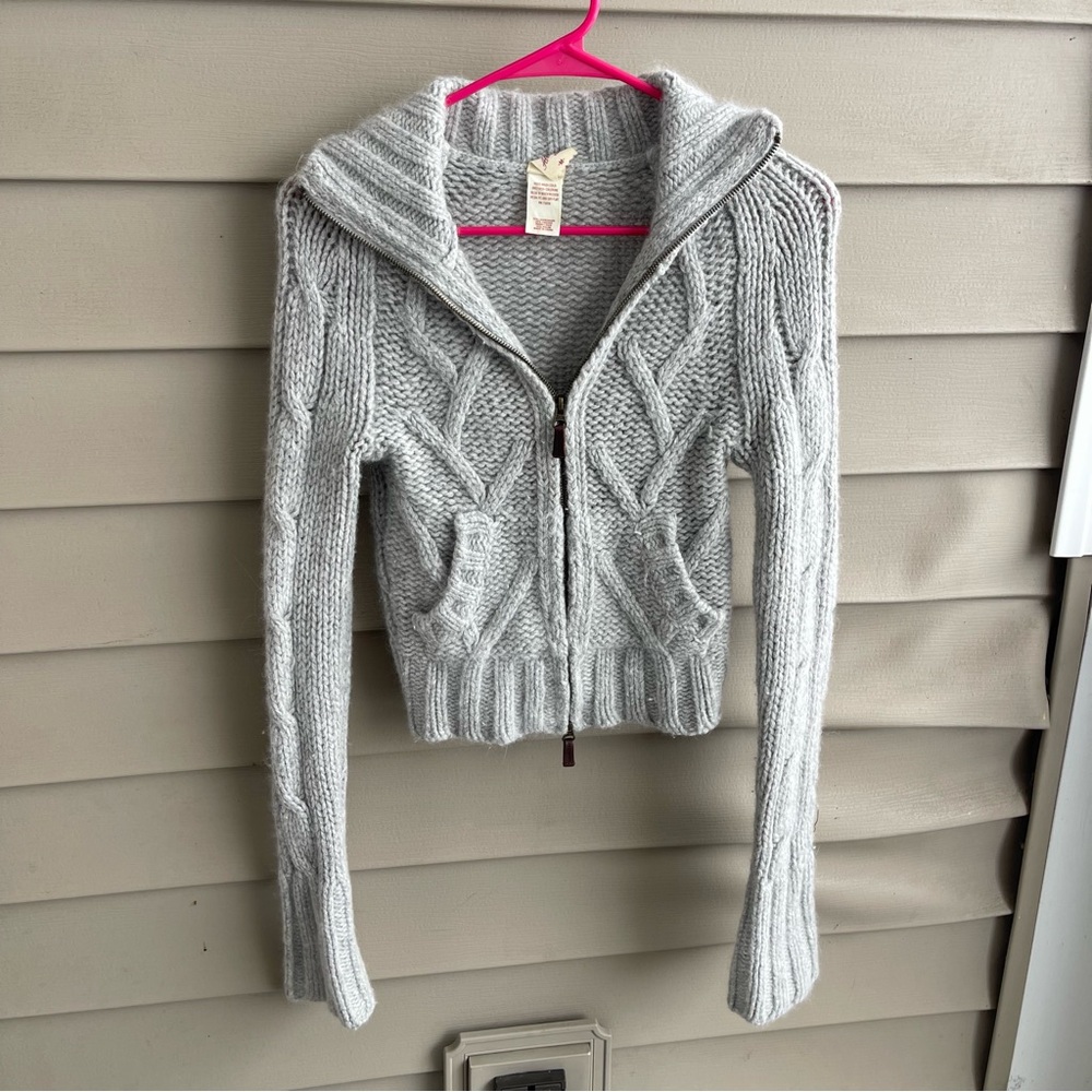 Vintage Y2K Abercrombie & Fitch Cable Knit Wool Angora Full Zip Sweater Womens M